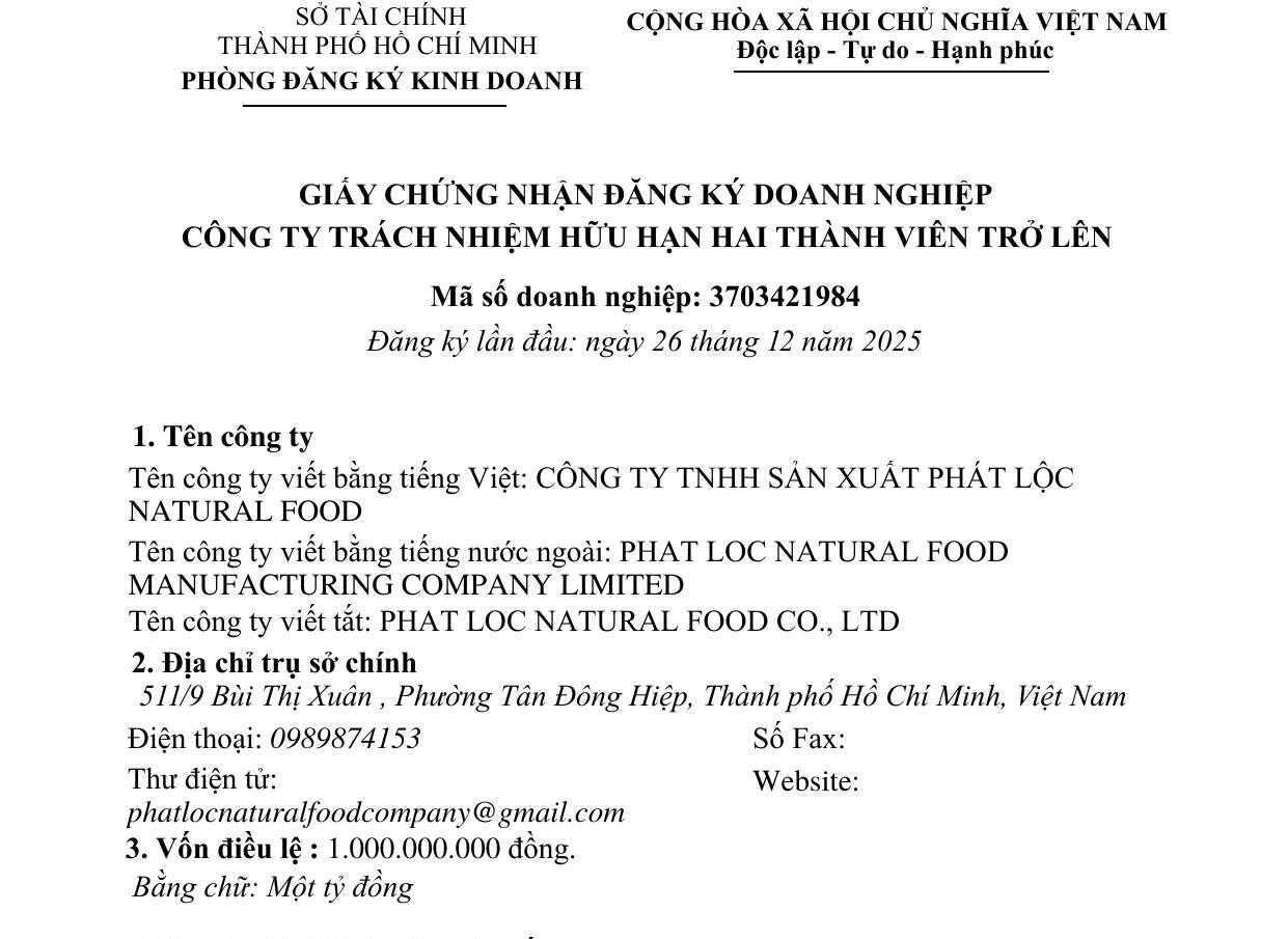 Giấy phép kinh doanh Phát Lộc