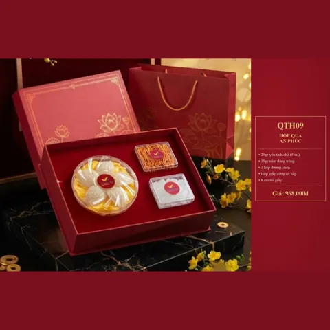 Hộp Quà An Phúc QTH09 25gr yến tinh chế (5 tai), 10gr nấm đông trùng, 1 hộp đường phèn, hộp giấy cứng, túi giấy