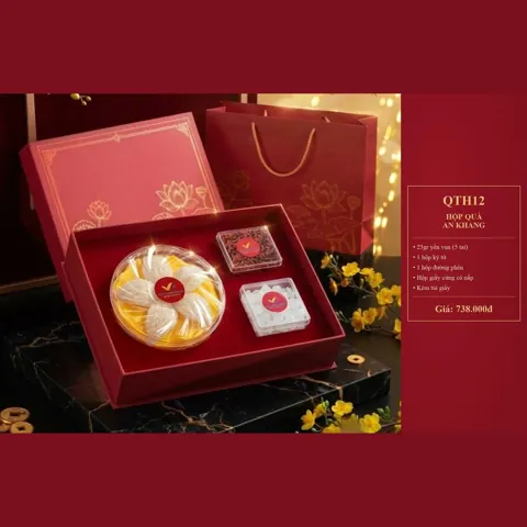 Hộp Quà An Khang QTH12 25gr yến vụn (5 tai), 1 hộp kỷ tử, 1 hộp đường phèn, hộp giấy cứng, túi giấy