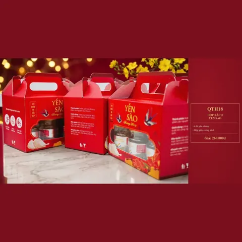 Hộp Xách Yến Sào QTH18 6 hũ yến chưng, hộp giấy có tay xách