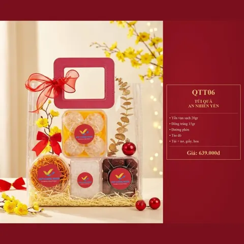 Túi Quà An Nhiên Yến QTT06 Yến vụn sạch 20gr, đông trùng 15gr, đường phèn, táo đỏ