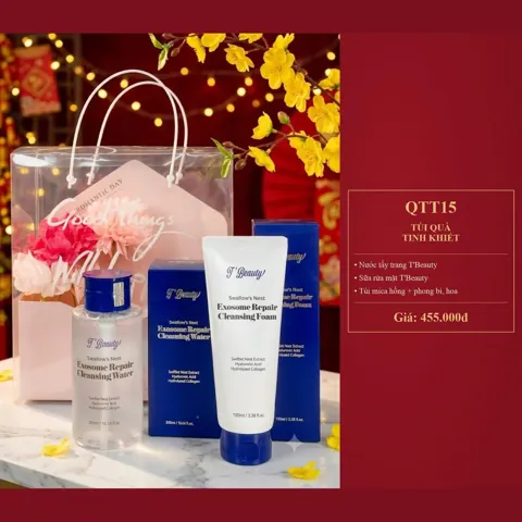 Túi Quà Tinh Khiết QTT15 Nước tẩy trang, sữa rửa mặt T'Beauty, túi mica hồng