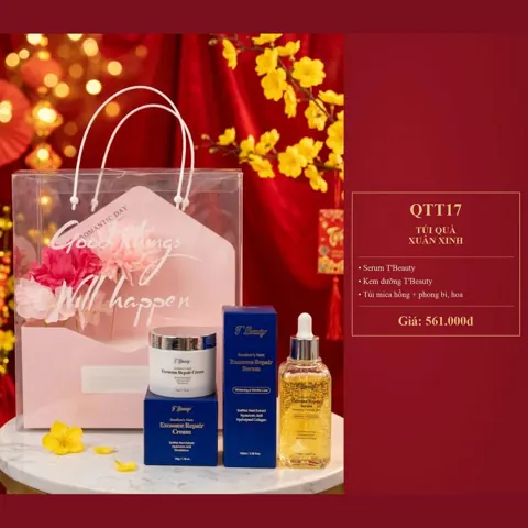 Túi Quà Xuân Xinh QTT17 Serum, kem dưỡng T'Beauty, túi mica hồng